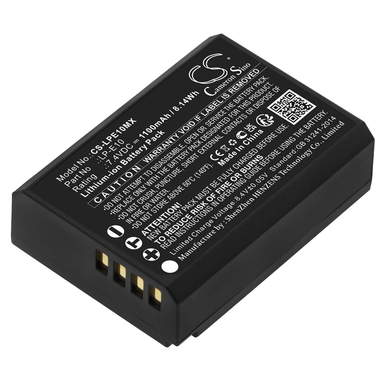Batería Reemplazo LP‑E10 para Canon EOS 1100D 1200D 1300D 4000D Rebel T3 T5 T6 – CS‑LPE10MX 7.4 V 1100 mAh Li‑Ion