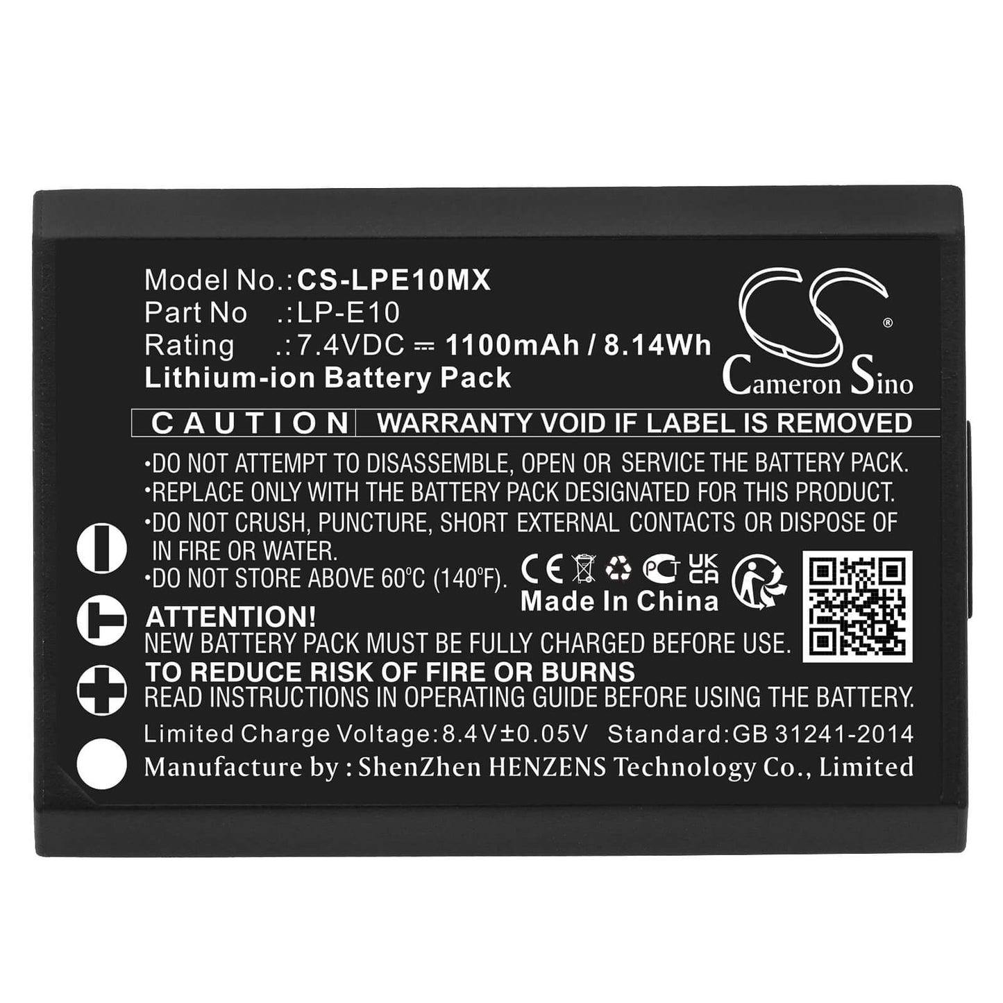 Batería Reemplazo LP‑E10 para Canon EOS 1100D 1200D 1300D 4000D Rebel T3 T5 T6 – CS‑LPE10MX 7.4 V 1100 mAh Li‑Ion