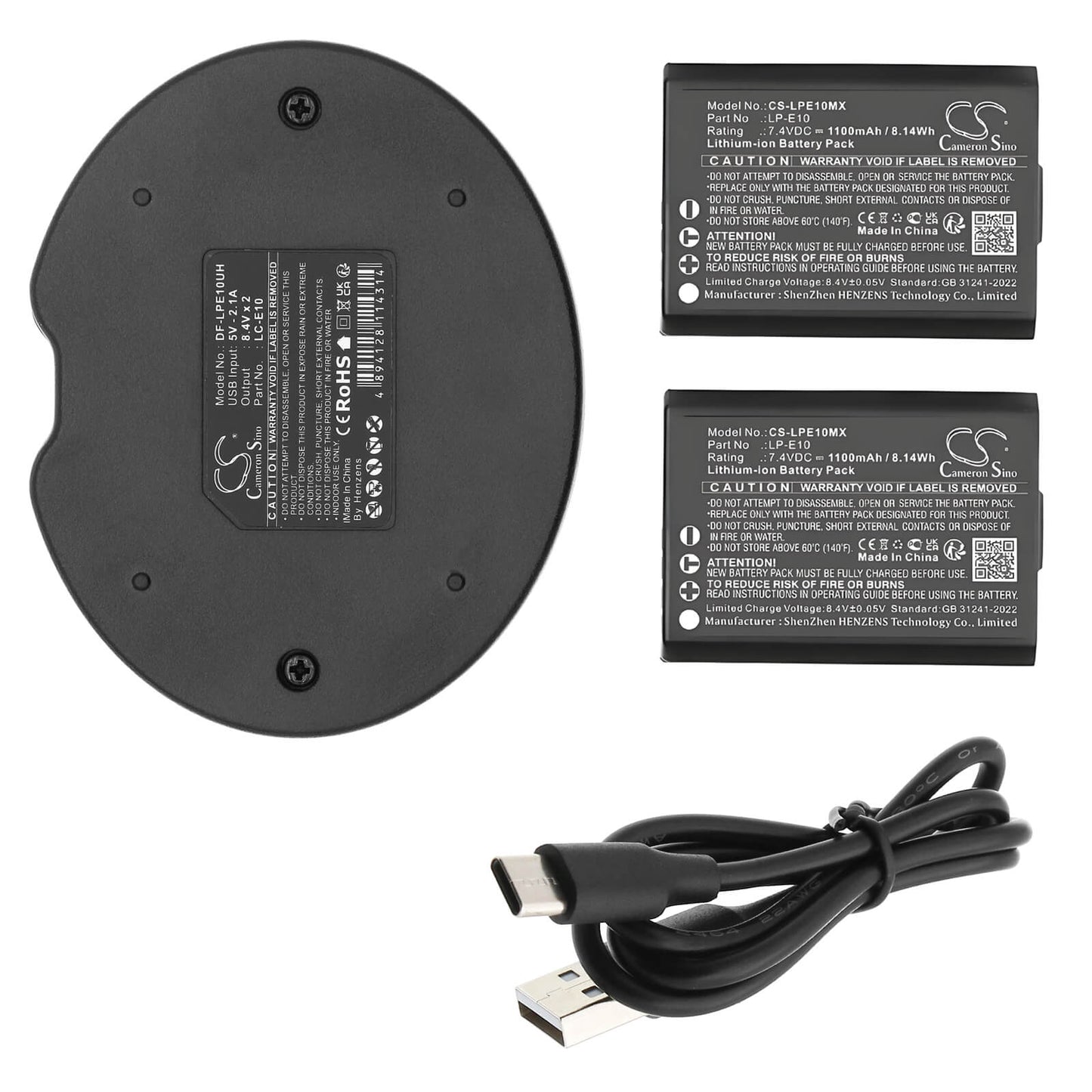 Pack 2 Baterías 1100mAh + Cargador Doble para Canon LP-E10 – Compatible CS-CB011