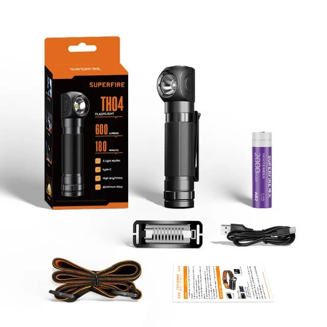 Superfire TH04 Linterna Frontal LED Recargable 600 lm – Lámpara de Cabeza para Camping y Trabajo