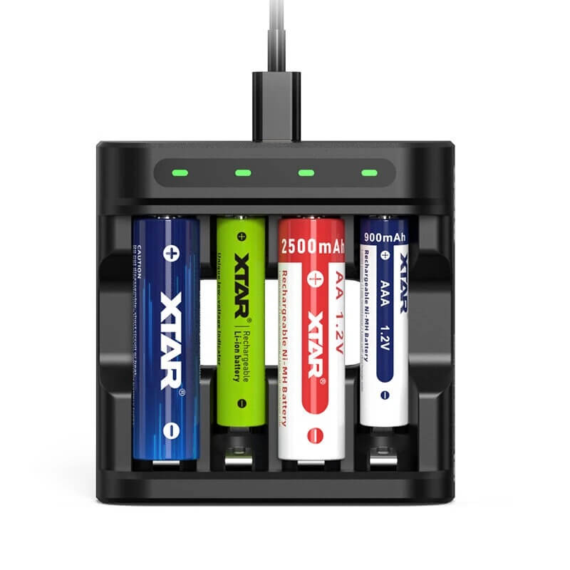 Cargador inteligente Xtar L4 – 4 ranuras AA/AAA Li-ion 1.5V y Ni-MH 1.2V con USB-C