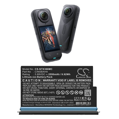 Batería Insta360 One X5 2550mAh CameronSino CS-NTX366MC | Repuesto Compatible de Alta Capacidad
