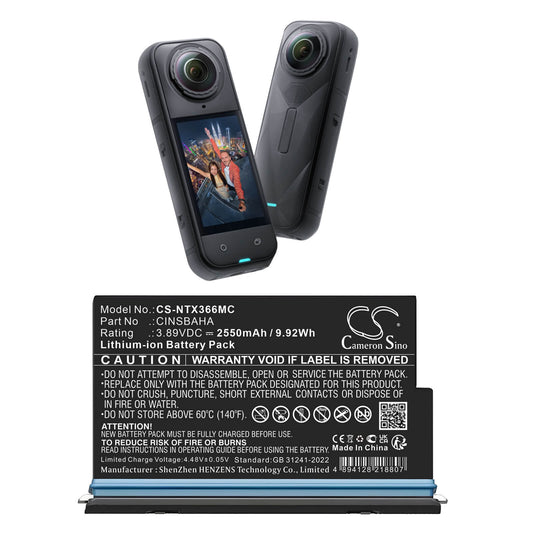 Batería Insta360 One X5 2550mAh CameronSino CS-NTX366MC | Repuesto Compatible de Alta Capacidad
