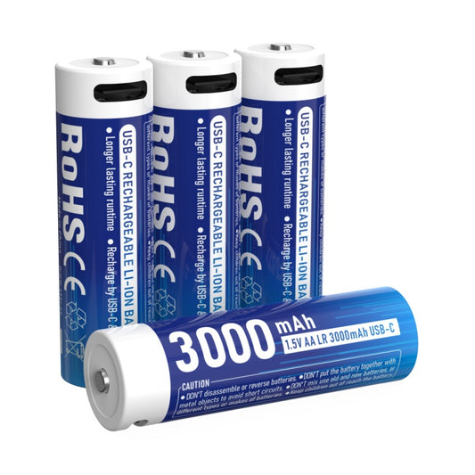 Pack 4× XTAR AA 1.5V 3000mAh USB-C – Baterías recargables Li-Ion con voltaje estable y más de 1200 ciclos